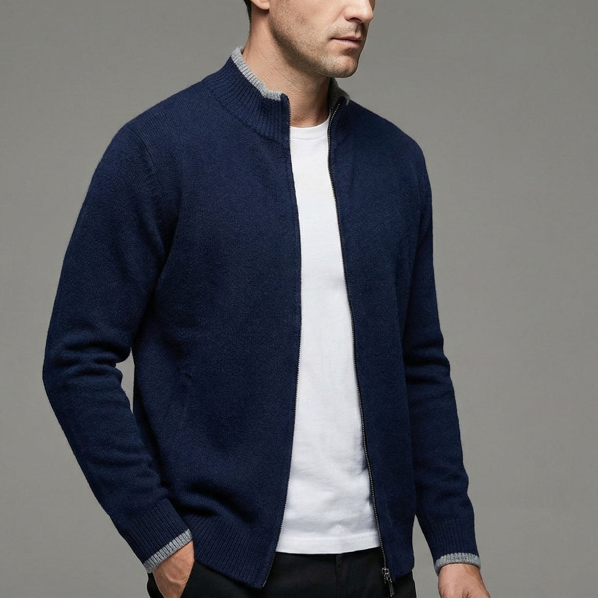 Dama Washington Axel men's zip up cardigan cream crew neck sweater - view 5