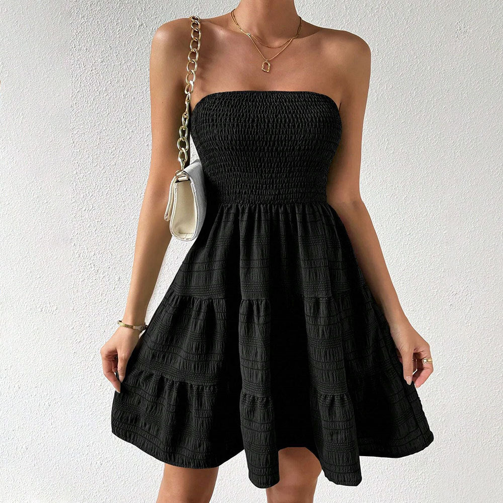 Wren | Women's Strapless Smocked Mini Dress Black