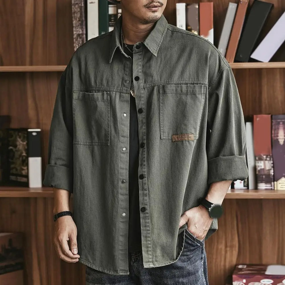 Ezra | Men's Overshirt Sage Green Button Up Long Sleeve