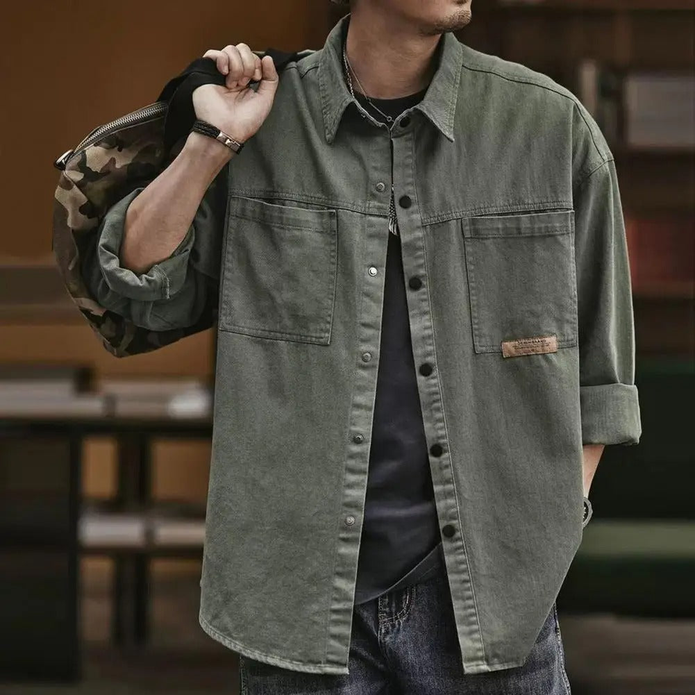 Ezra | Men's Overshirt Sage Green Button Up Long Sleeve