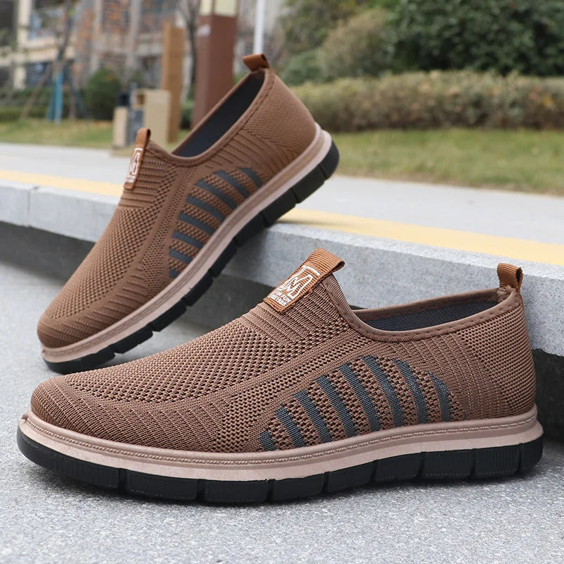 Kade | Men's Knit Slip On Sneakers Tan Black Sole