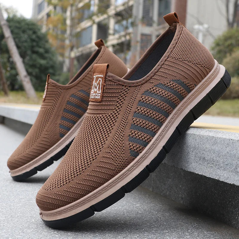 Kade | Men's Knit Slip On Sneakers Tan Black Sole