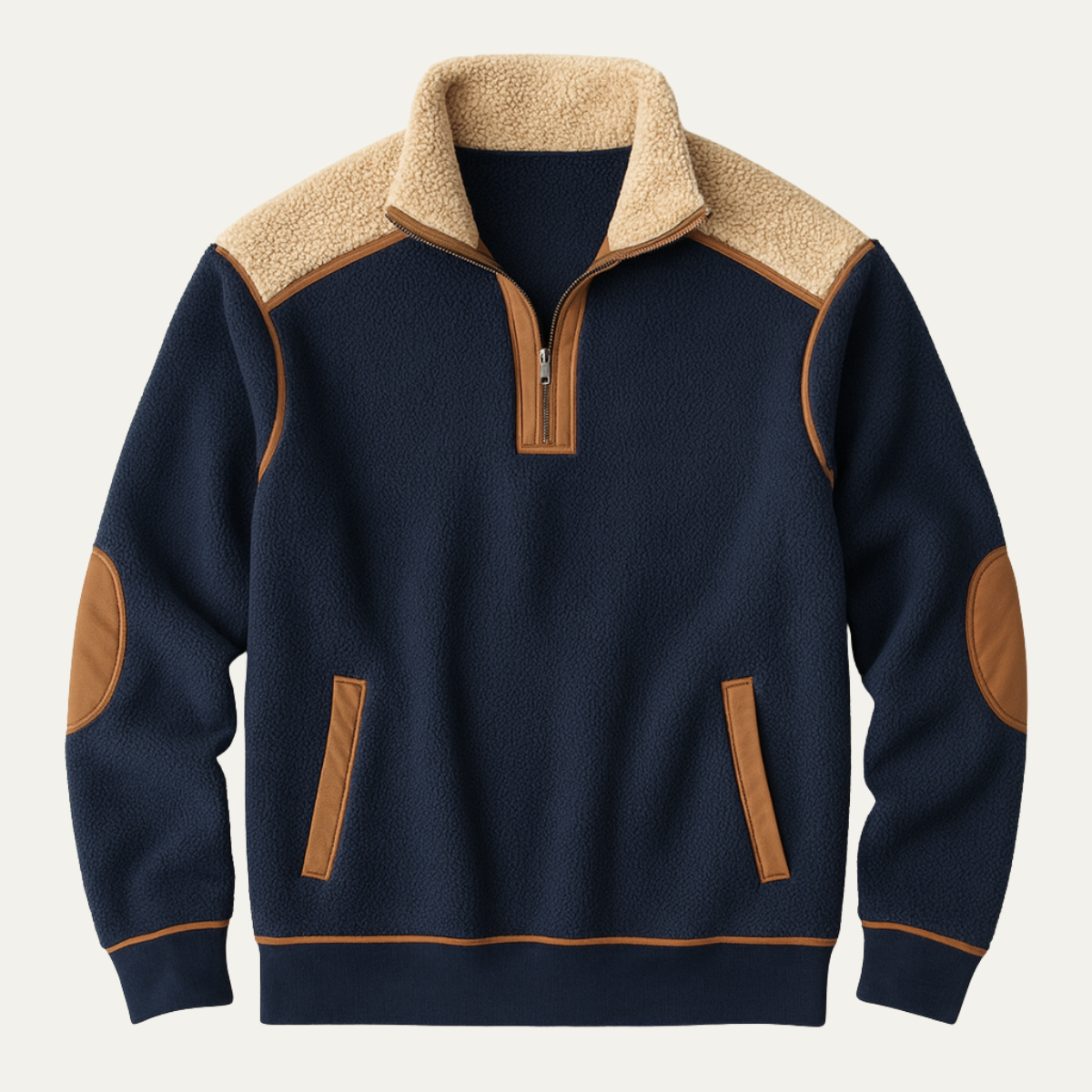 Beau | Men's Quarter Zip Sweater Navy Cream Sherpa Fleece Color Block