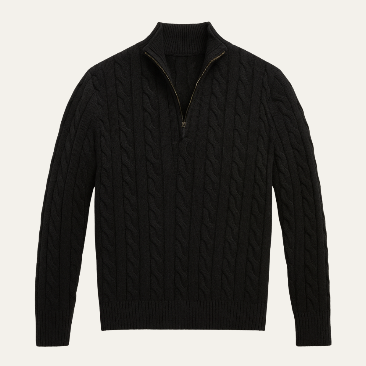 Beau | Men's Cable Knit Quarter Zip Sweater Black