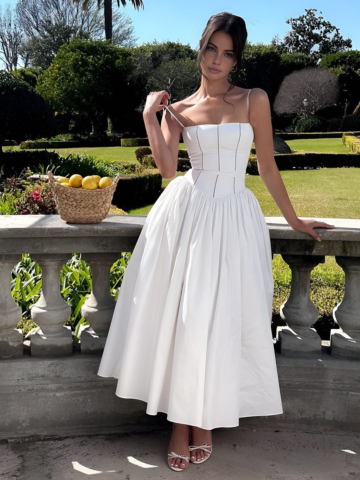 Lena | Women's Strapless Midi Dress Cream A Line