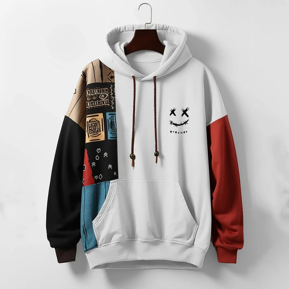 Sage | Men's Graphic Hoodie Cream Patchwork Color Block