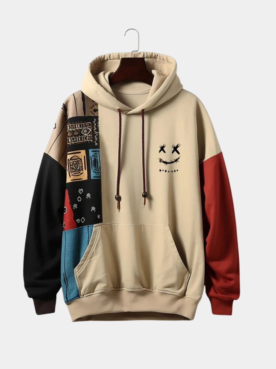 Sage | Men's Graphic Hoodie Cream Patchwork Color Block