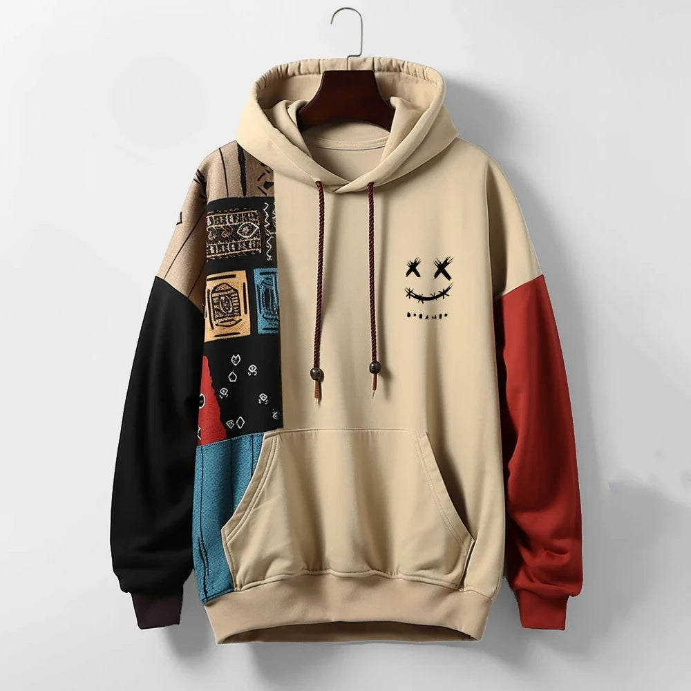 Sage | Men's Graphic Hoodie Cream Patchwork Color Block