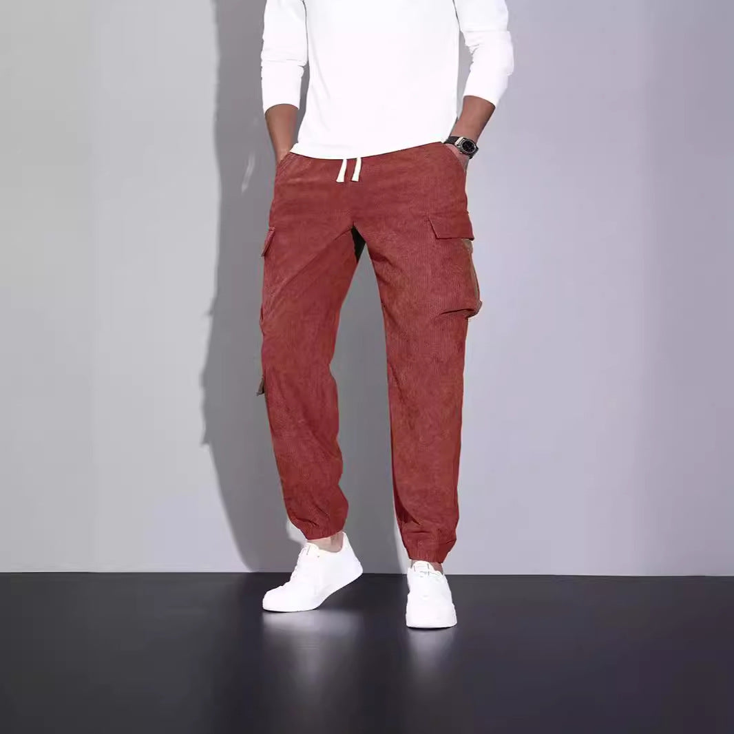 Axel | Men's Cargo Pants Black Brown Pockets Jogger Cuffs