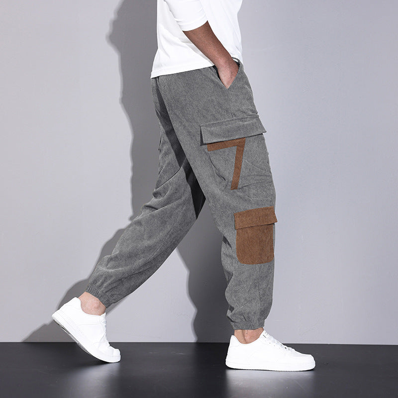 Axel | Men's Cargo Pants Black Brown Pockets Jogger Cuffs