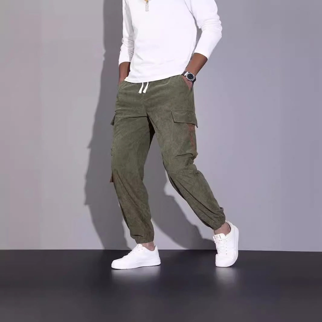 Axel | Men's Cargo Pants Black Brown Pockets Jogger Cuffs