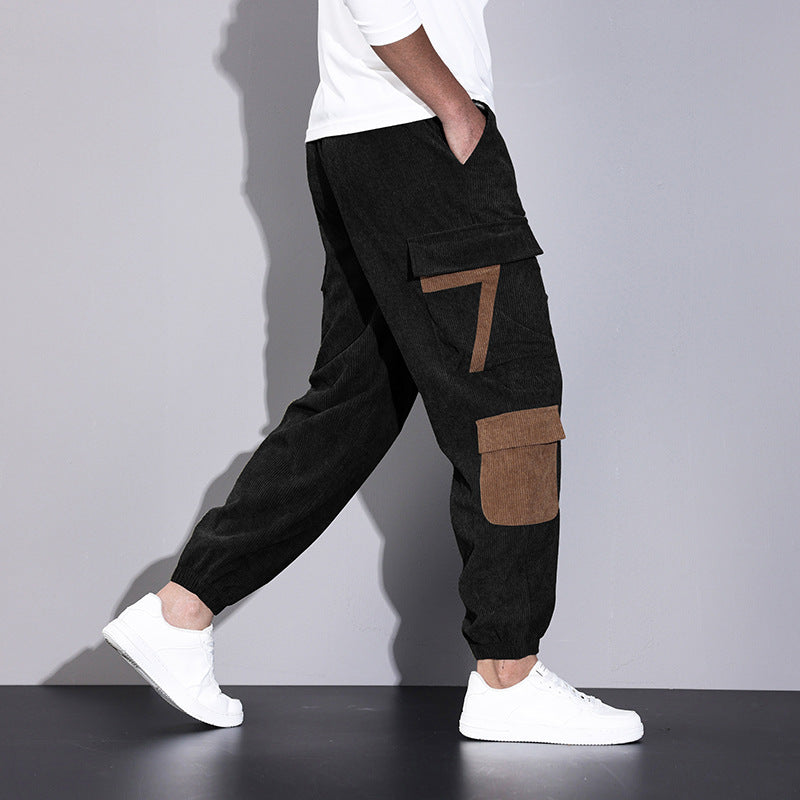 Axel | Men's Cargo Pants Black Brown Pockets Jogger Cuffs