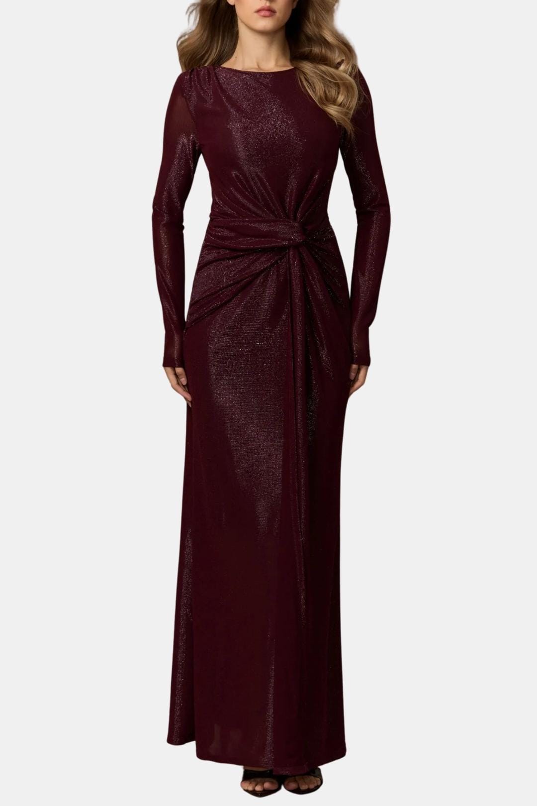 Aria | Women's Long Sleeve Maxi Dress Burgundy Ruched