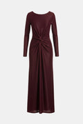 Dama Washington Aria women's long sleeve maxi dress burgundy ruched - front view