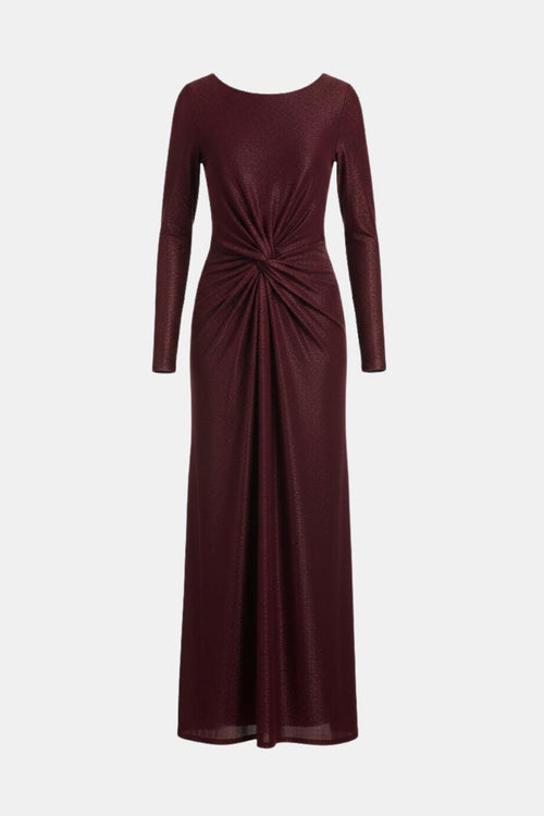Dama Washington Aria women's long sleeve maxi dress burgundy ruched - front view