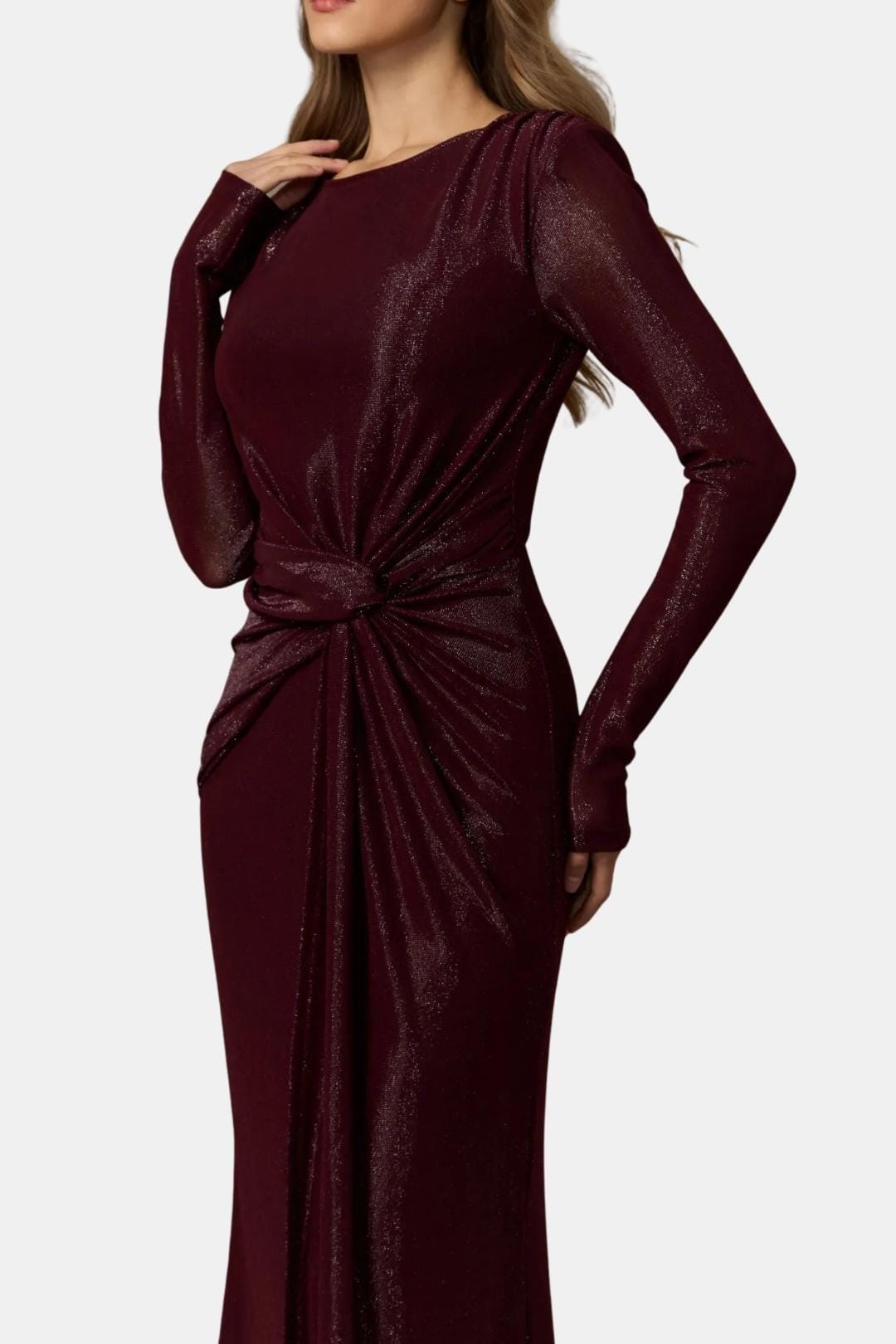 Aria | Women's Long Sleeve Maxi Dress Burgundy Ruched