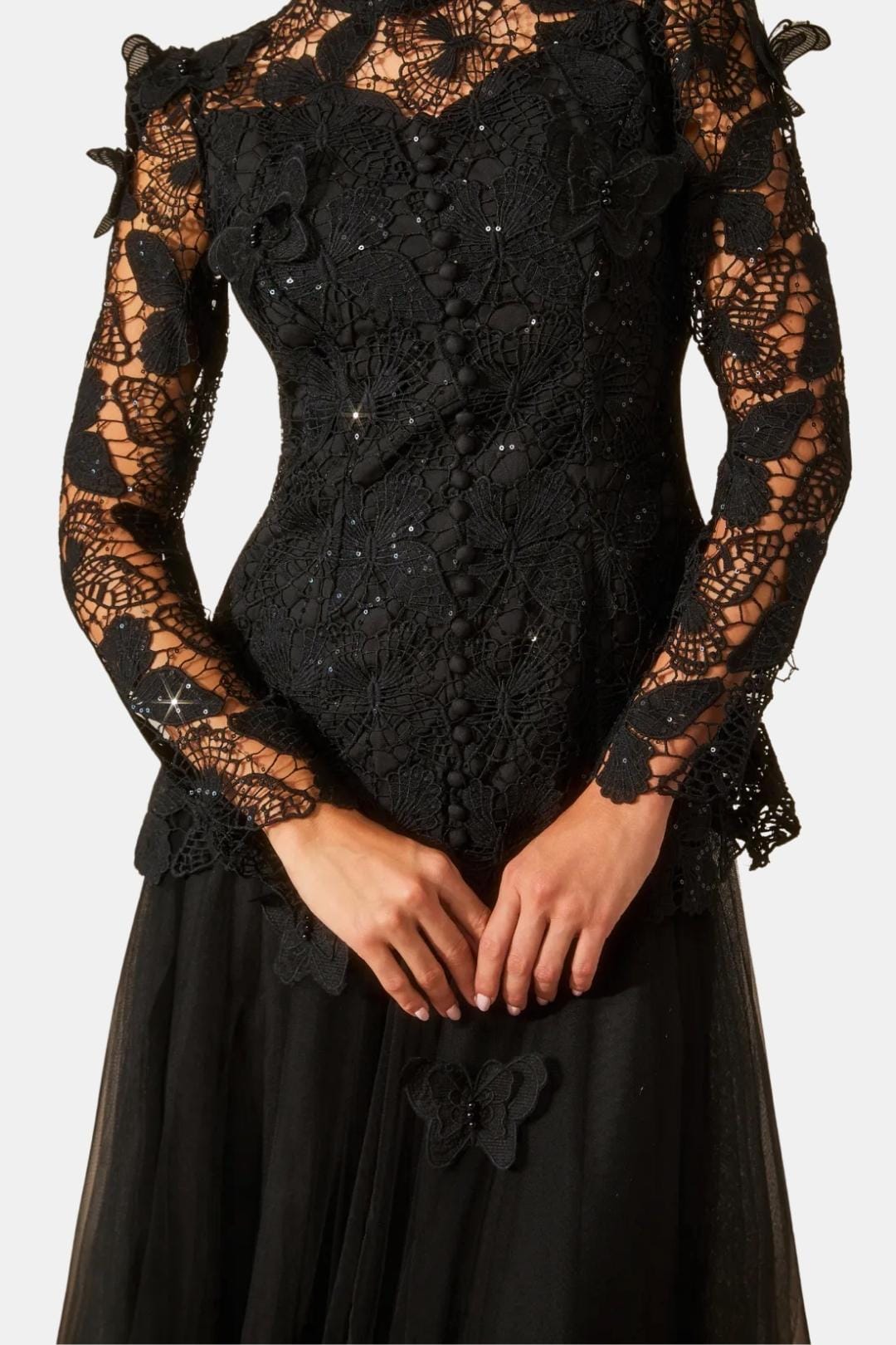 Rue | Women's Long Sleeve Lace Maxi Dress Black