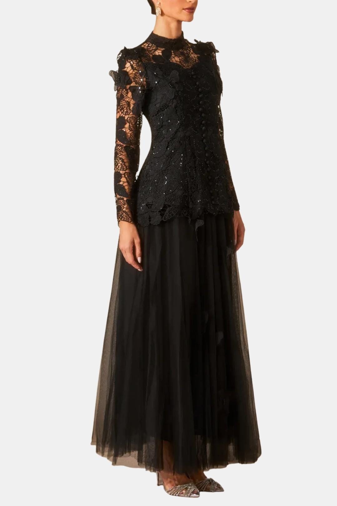 Rue | Women's Long Sleeve Lace Maxi Dress Black