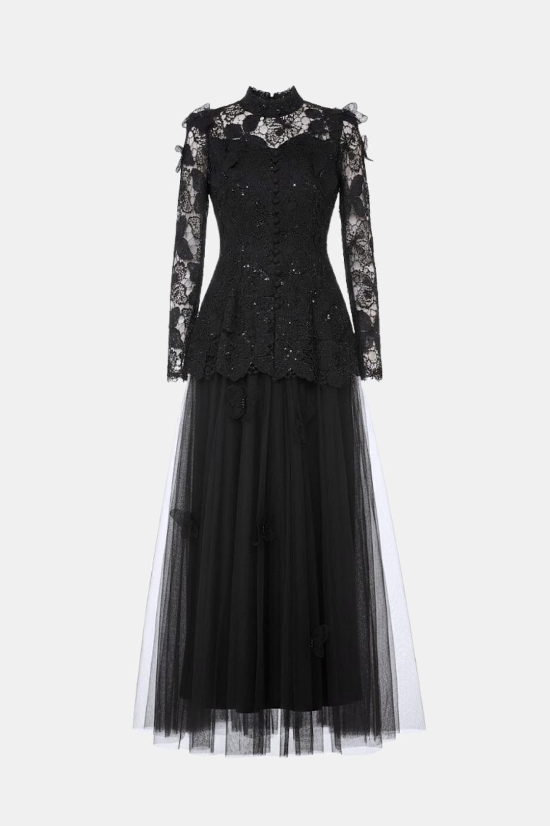 Rue | Women's Long Sleeve Lace Maxi Dress Black