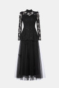Dama Washington Rue women's long sleeve lace maxi dress black - front view