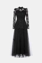 Dama Washington Rue women's long sleeve lace maxi dress black - front view