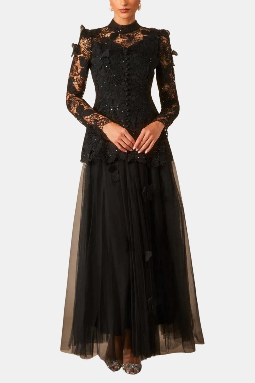 Dama Washington Rue women's long sleeve lace maxi dress black - view 4