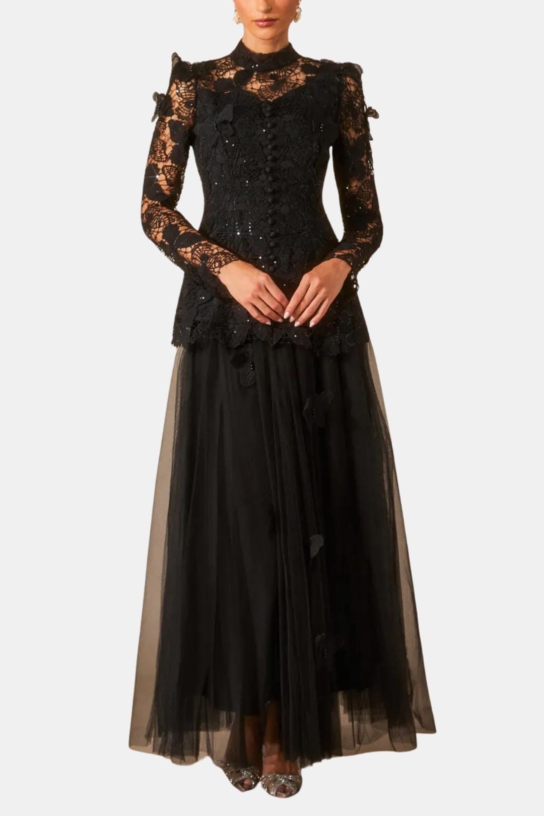 Rue | Women's Long Sleeve Lace Maxi Dress Black