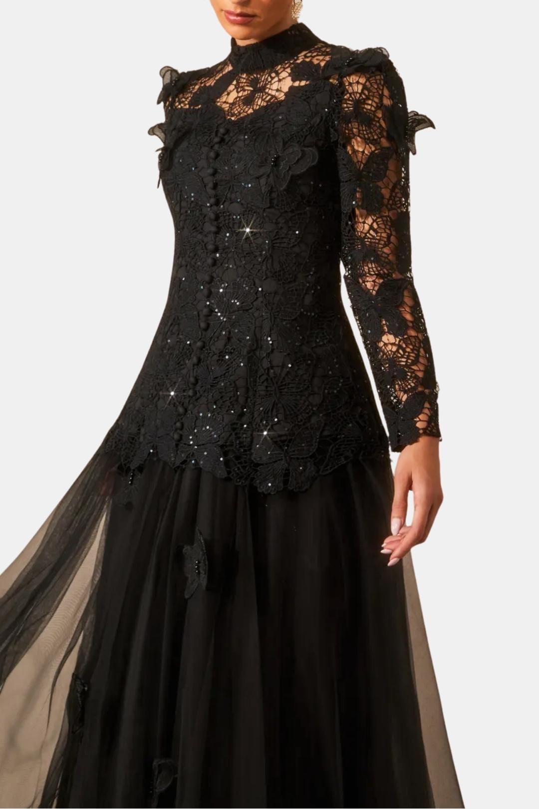 Rue | Women's Long Sleeve Lace Maxi Dress Black