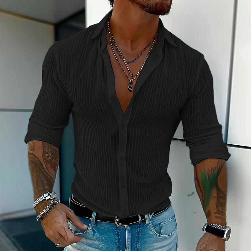 Luca | Men's Slim Fit Pinstripe Button Up Shirt White