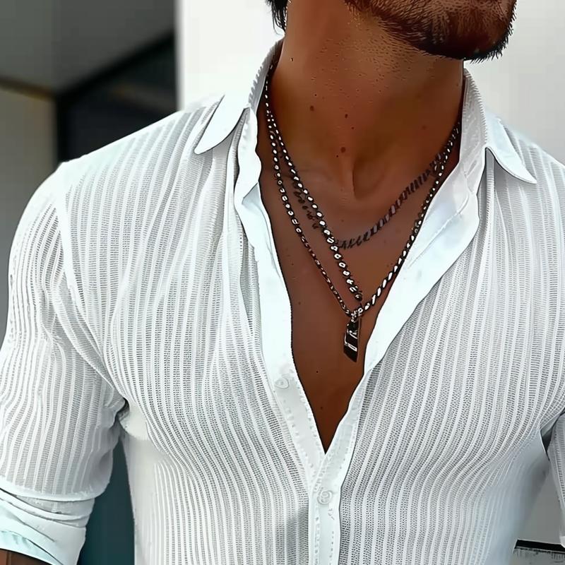 Luca | Men's Slim Fit Pinstripe Button Up Shirt White