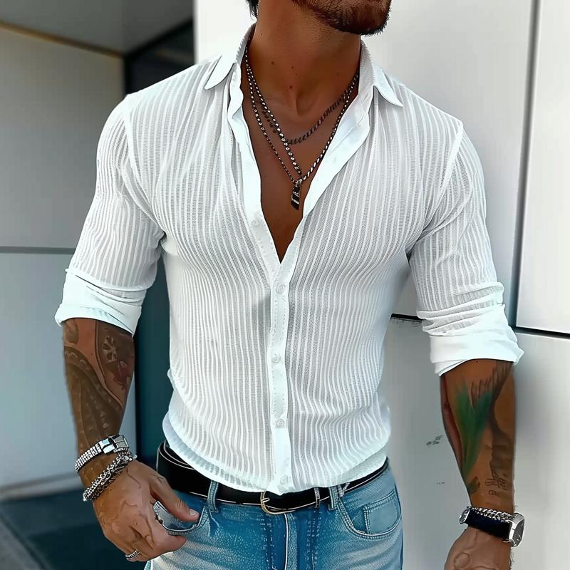 Luca | Men's Slim Fit Pinstripe Button Up Shirt White