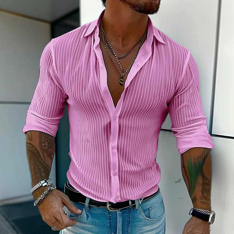 Luca | Men's Slim Fit Pinstripe Button Up Shirt White