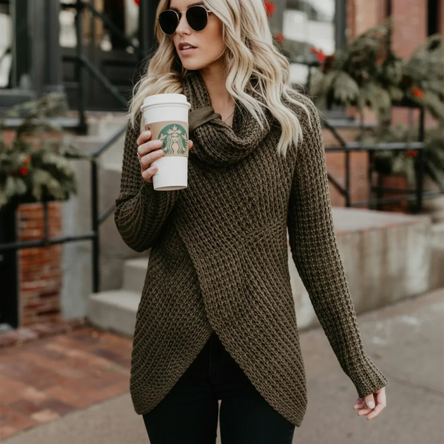 Nina | Women's Oversized Cardigan Sweater Olive Knit Long Sleeve