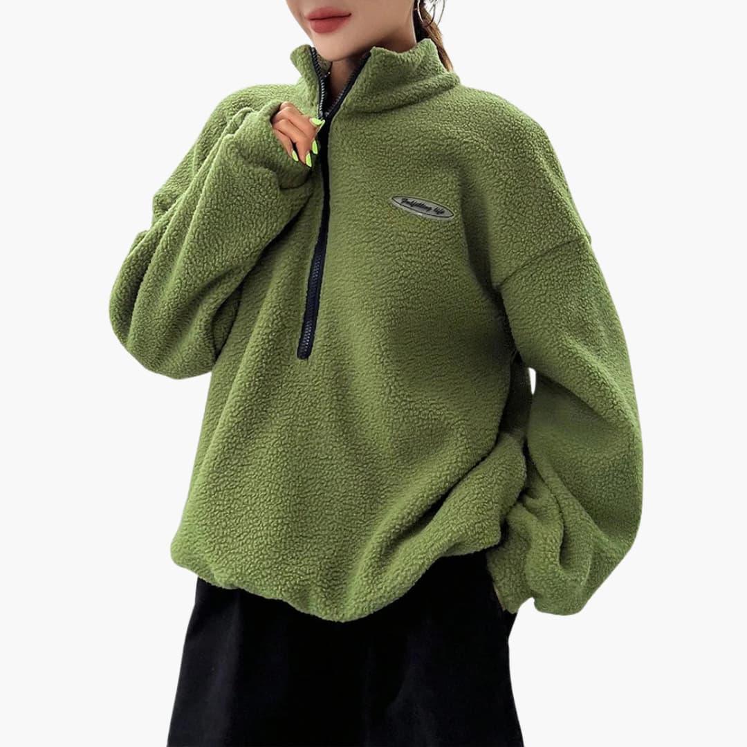 Dama Washington Elowen women's sweatshirt with half-zip and textured surface - front view