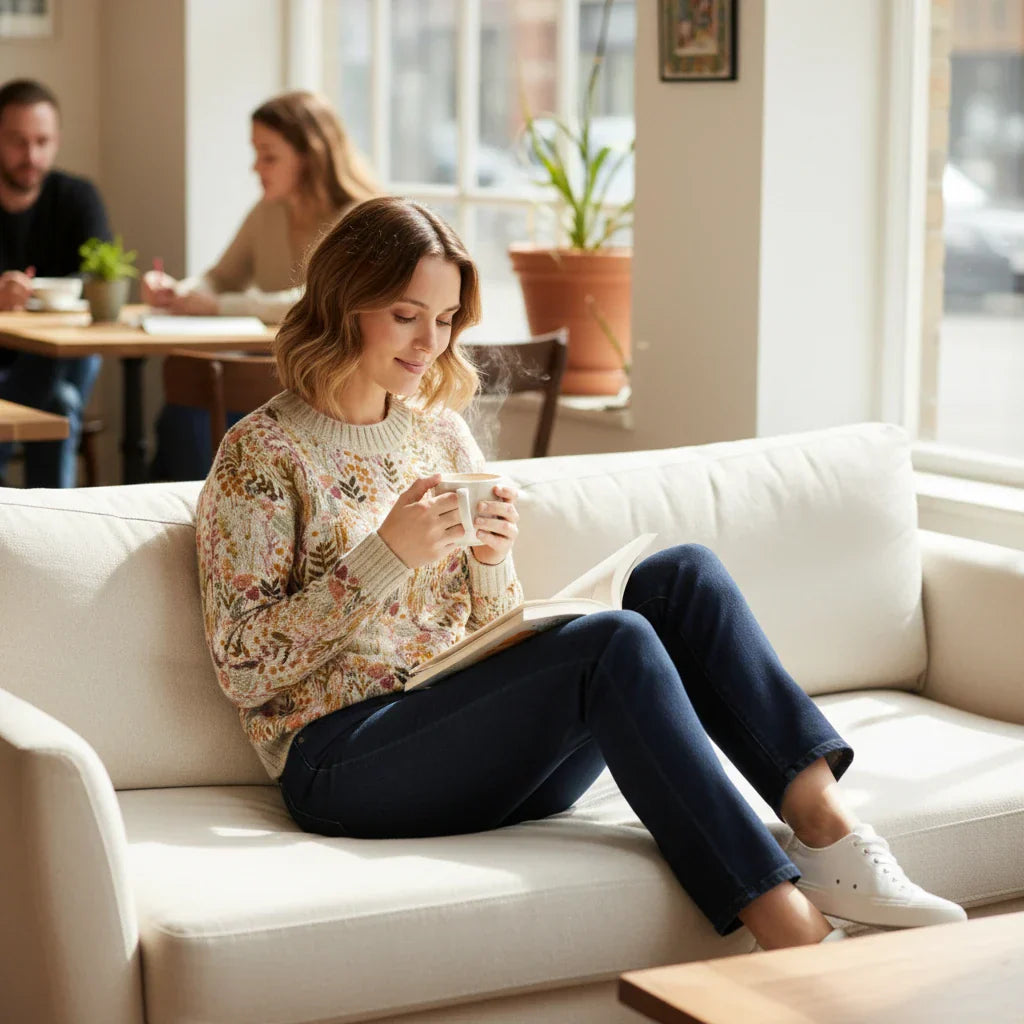 Isla | Women's Floral Knit Sweater Cream Crew Neck
