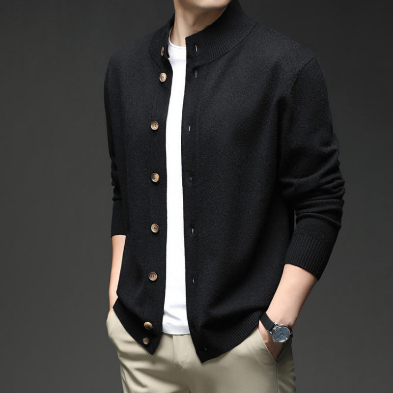 Beau | Men's Button Down Cardigan Sweater Brown Ribbed Knit