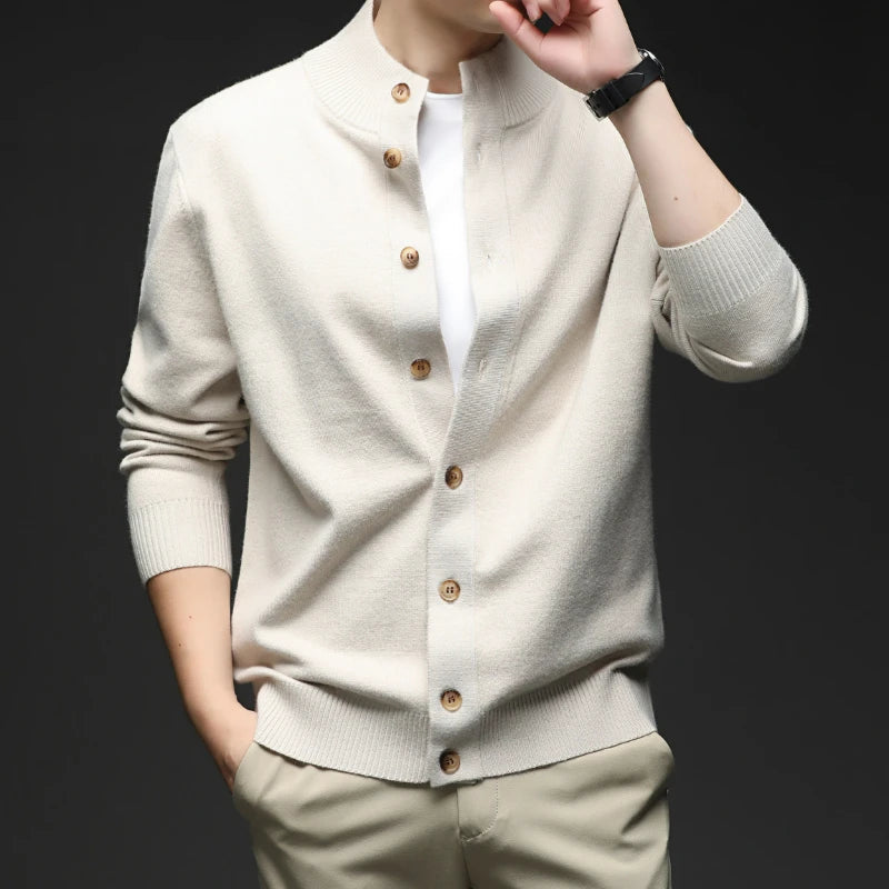 Beau | Men's Button Down Cardigan Sweater Brown Ribbed Knit
