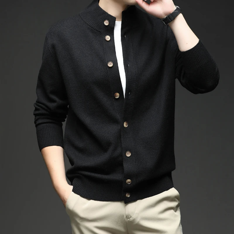 Beau | Men's Button Down Cardigan Sweater Brown Ribbed Knit