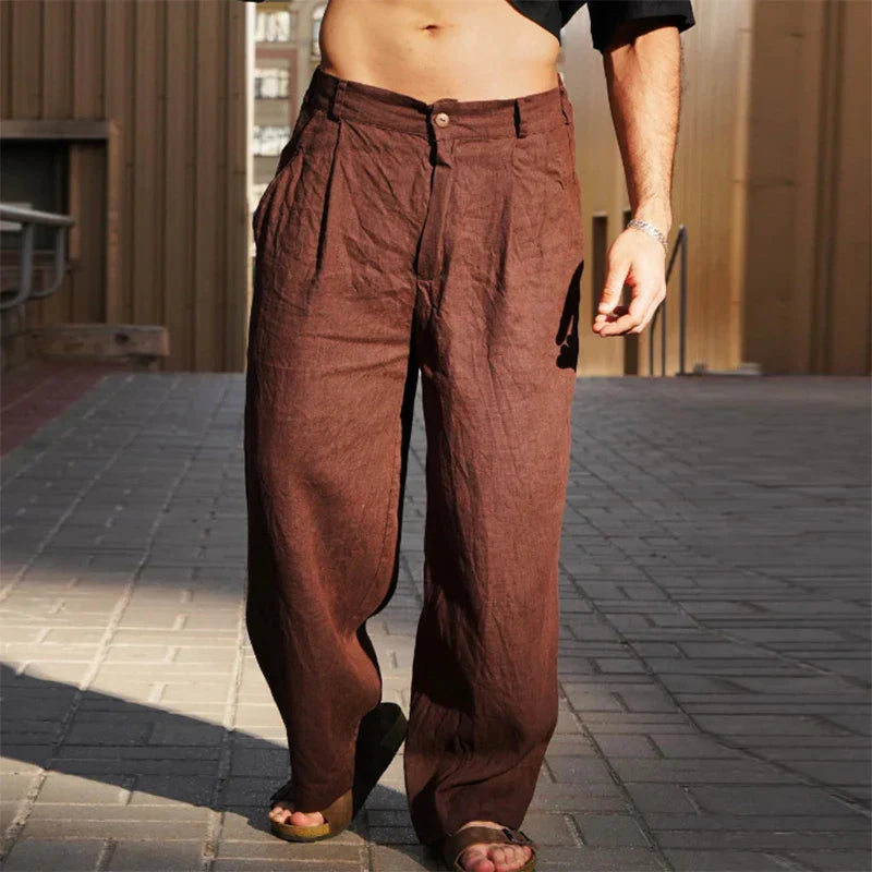 Omar | Men's Relaxed Linen Pants Brown