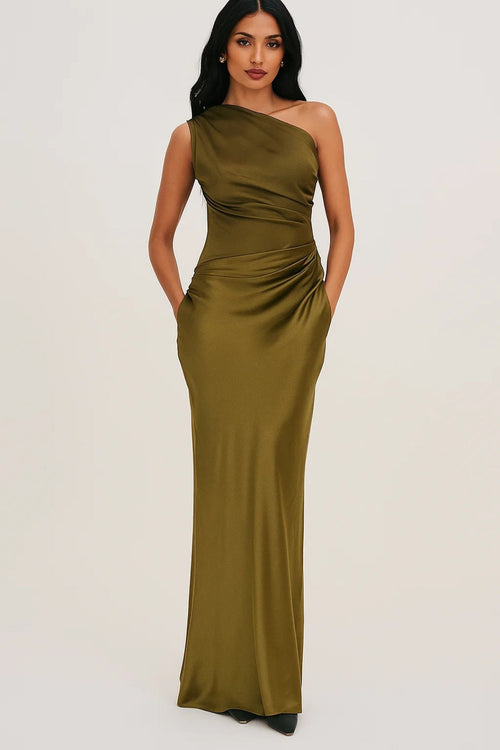 Dama Washington Alma women's one shoulder satin maxi dress brown - view 2