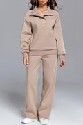 Dama Washington Ada women's sweat set cream oversized quarter zip - front view