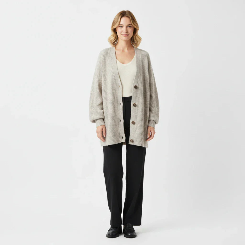 Wren | Women's Oversized Ribbed Knit Cardigan Cream Button Front