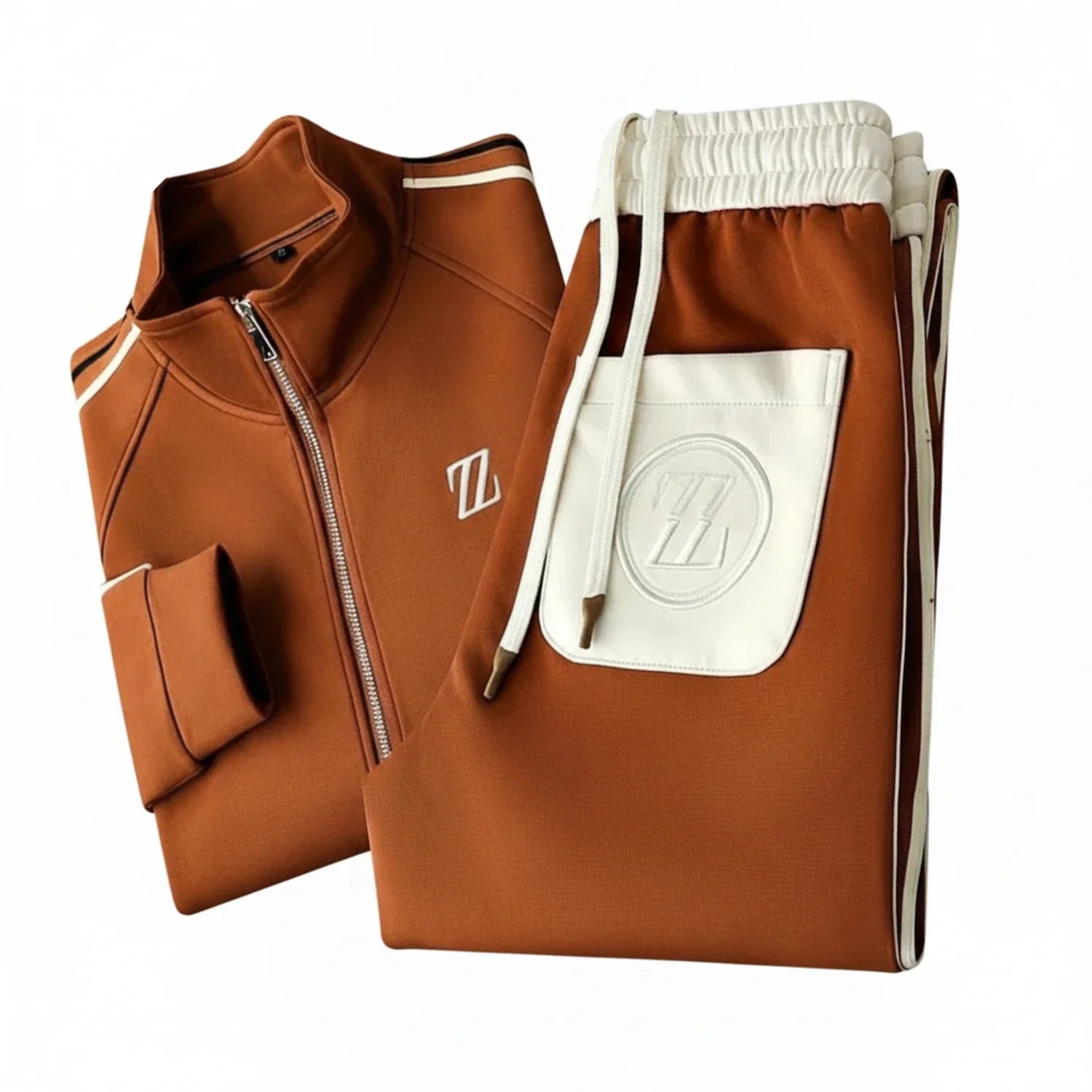 Vance | Men's Tracksuit Brown Zip Up Jacket Jogger Set