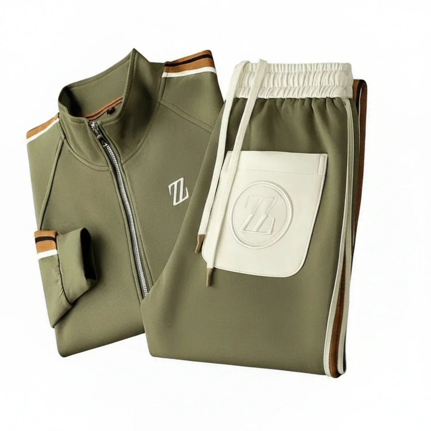 Vance | Men's Tracksuit Brown Zip Up Jacket Jogger Set