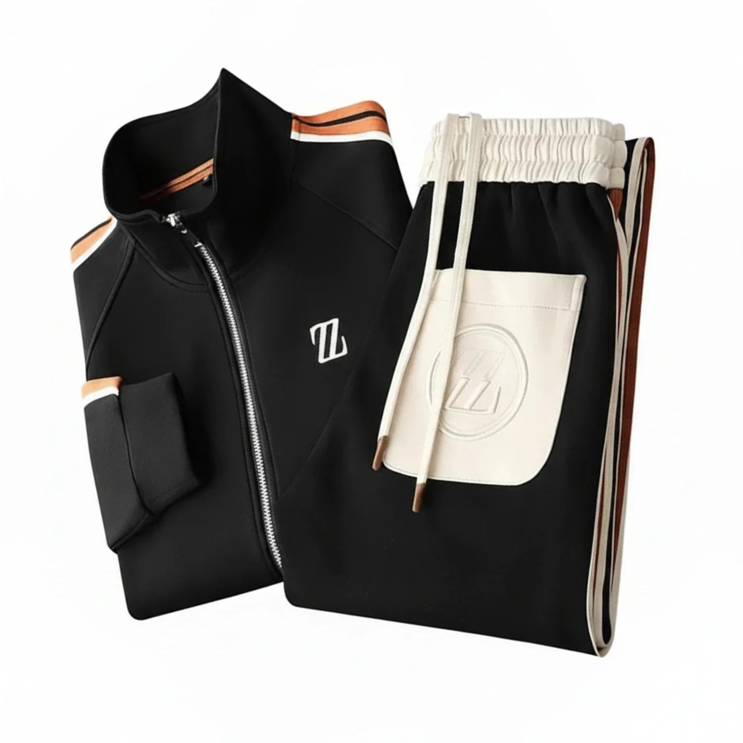 Vance | Men's Tracksuit Brown Zip Up Jacket Jogger Set