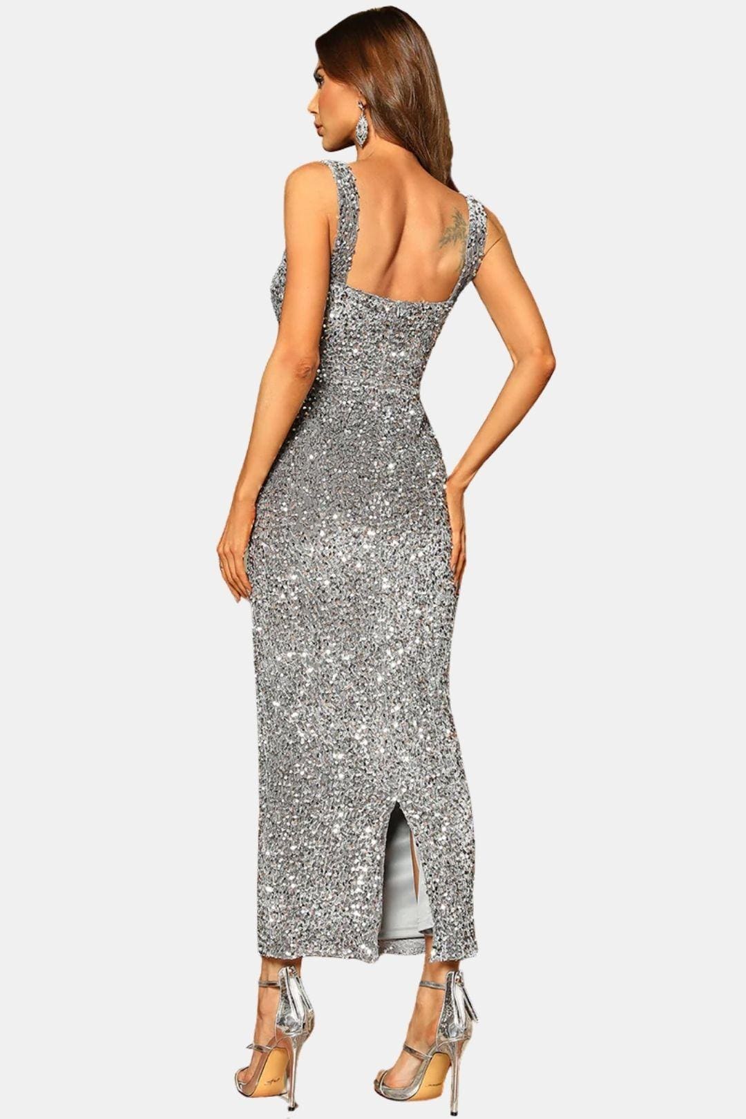Isla | Women's Sequin Maxi Dress Brown Square Neck