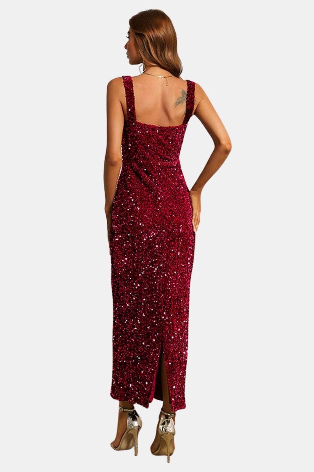 Isla | Women's Sequin Maxi Dress Brown Square Neck