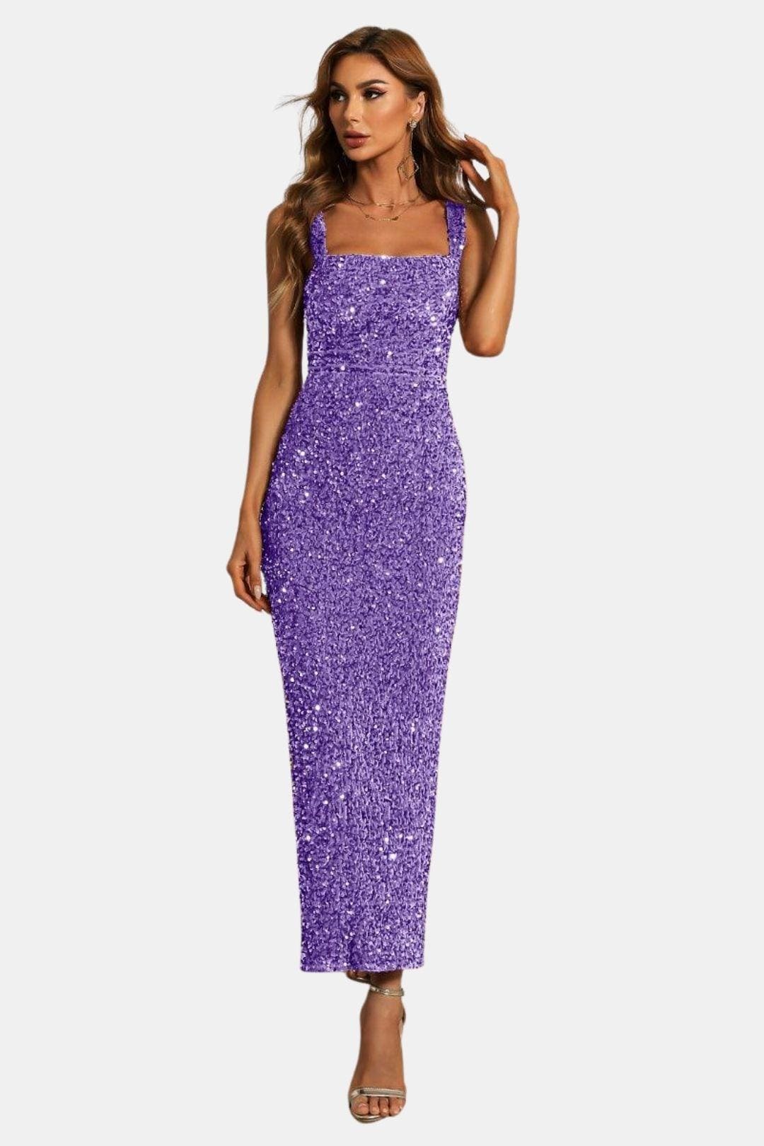 Isla | Women's Sequin Maxi Dress Brown Square Neck
