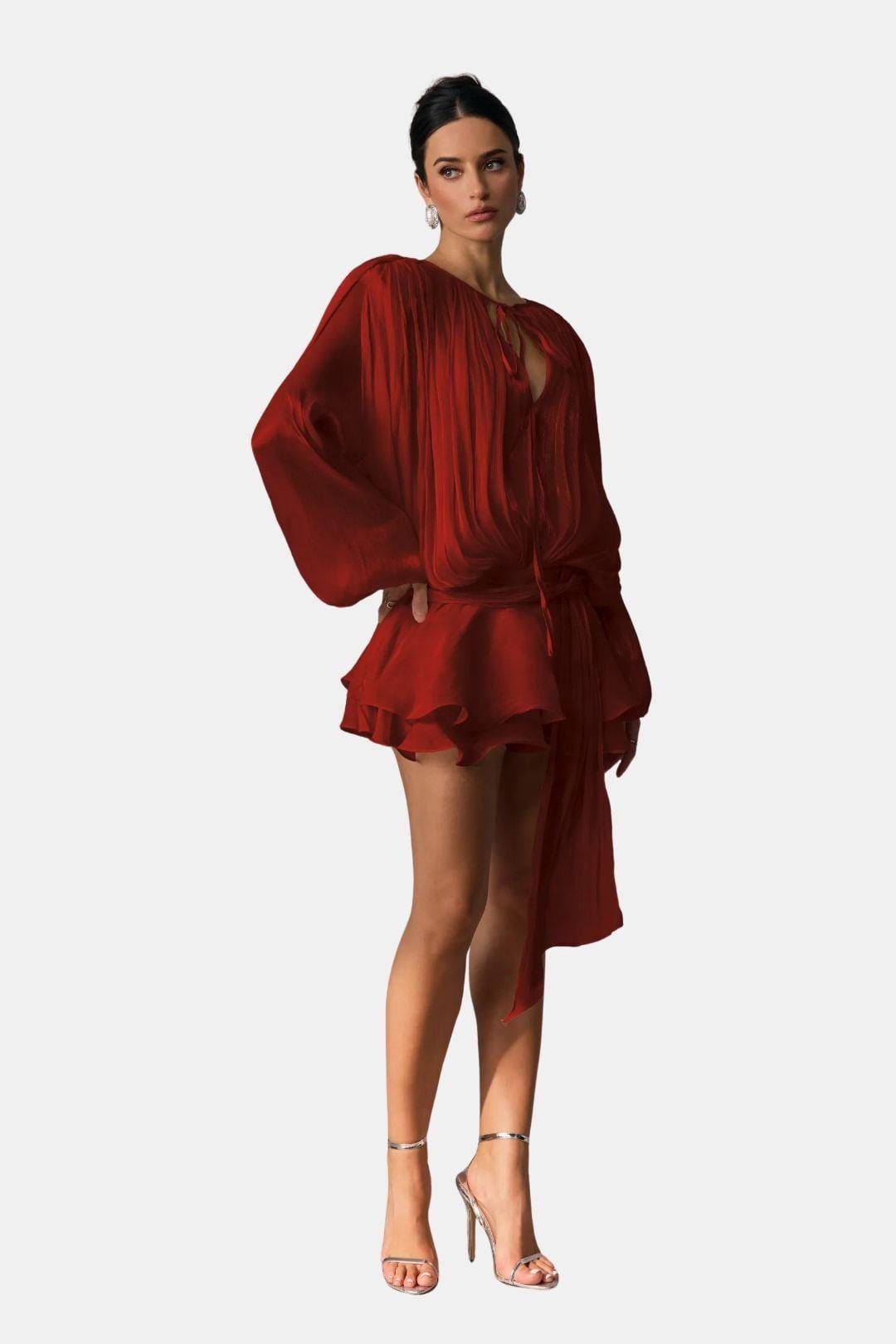 Rue | Women's Chiffon Wrap Top Cream Long Sleeve