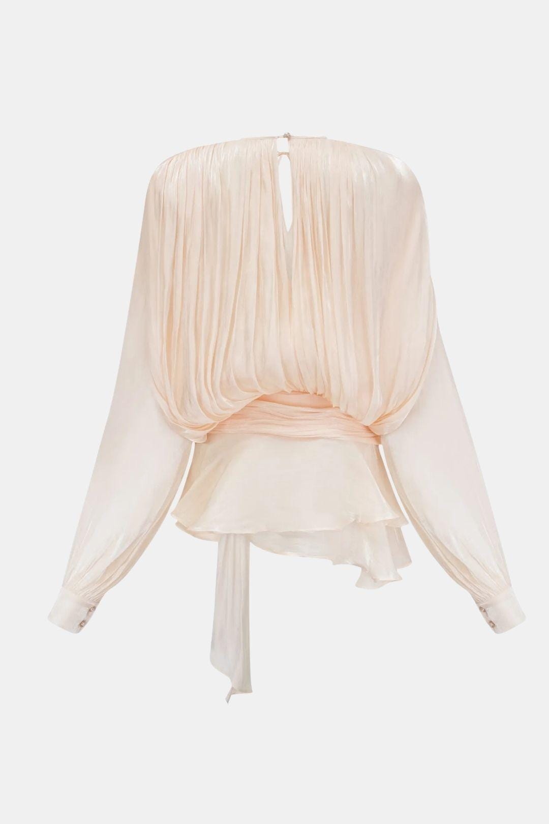 Rue | Women's Chiffon Wrap Top Cream Long Sleeve